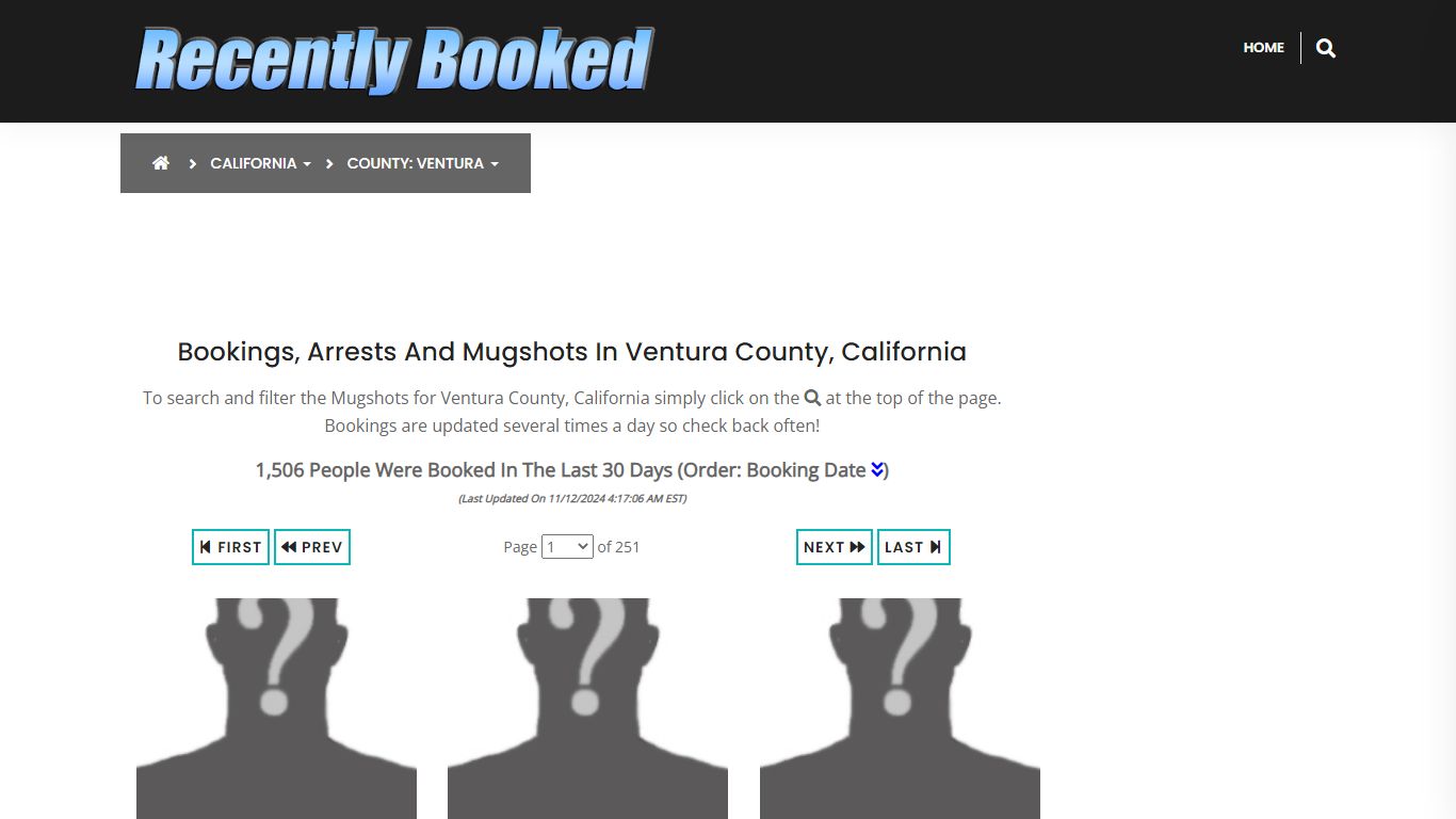 Bookings, Arrests and Mugshots in Ventura County, California