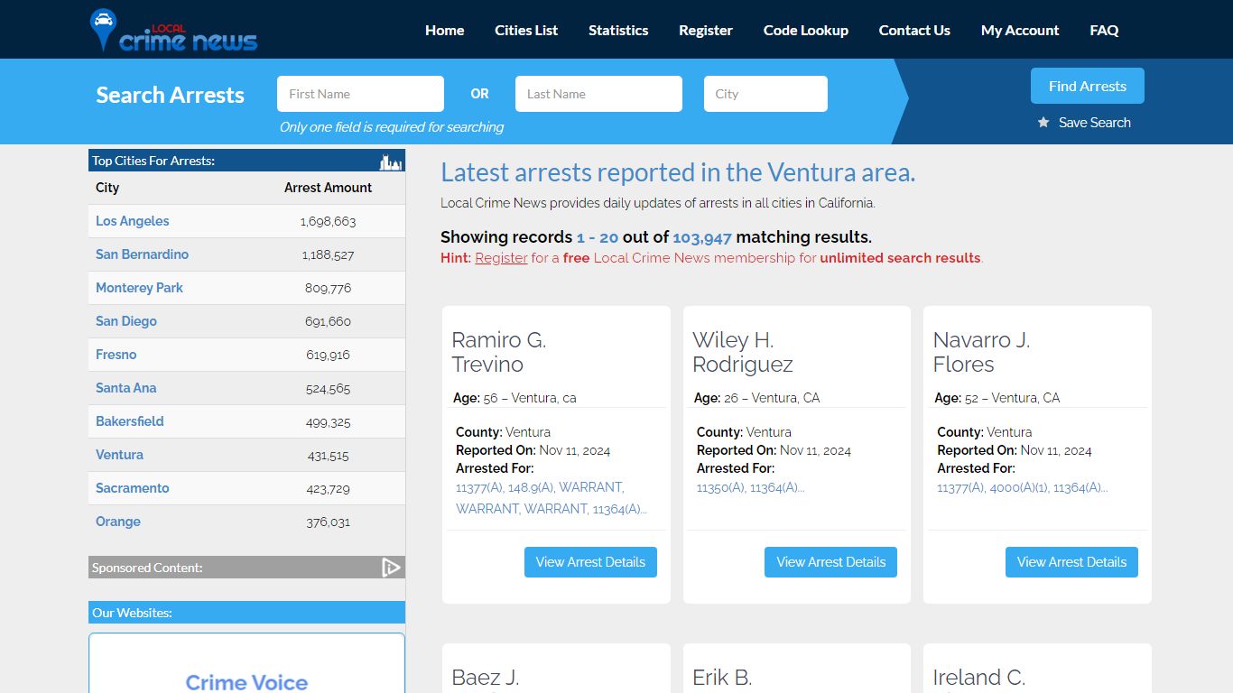 Ventura California Arrest Records - Local Crime News