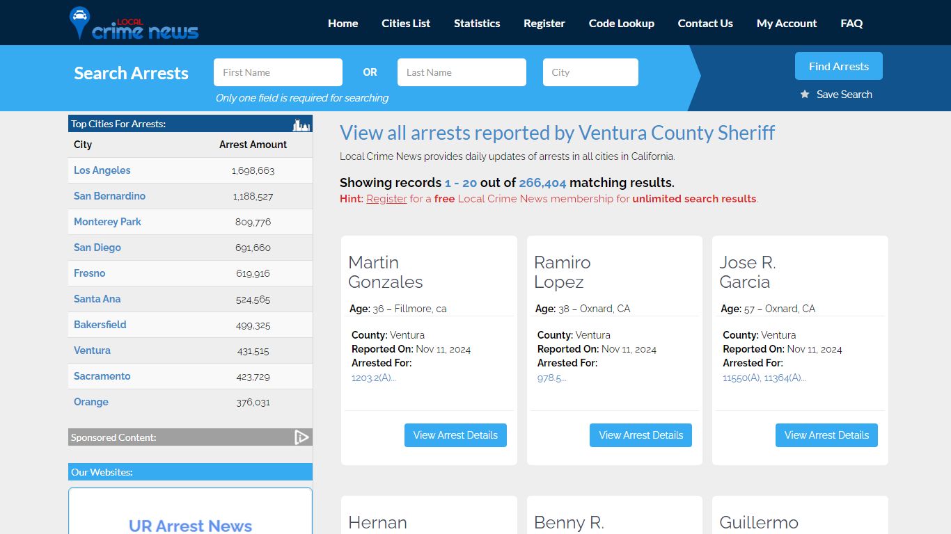 Arrests reported by Ventura County Sheriff | Local Crime News