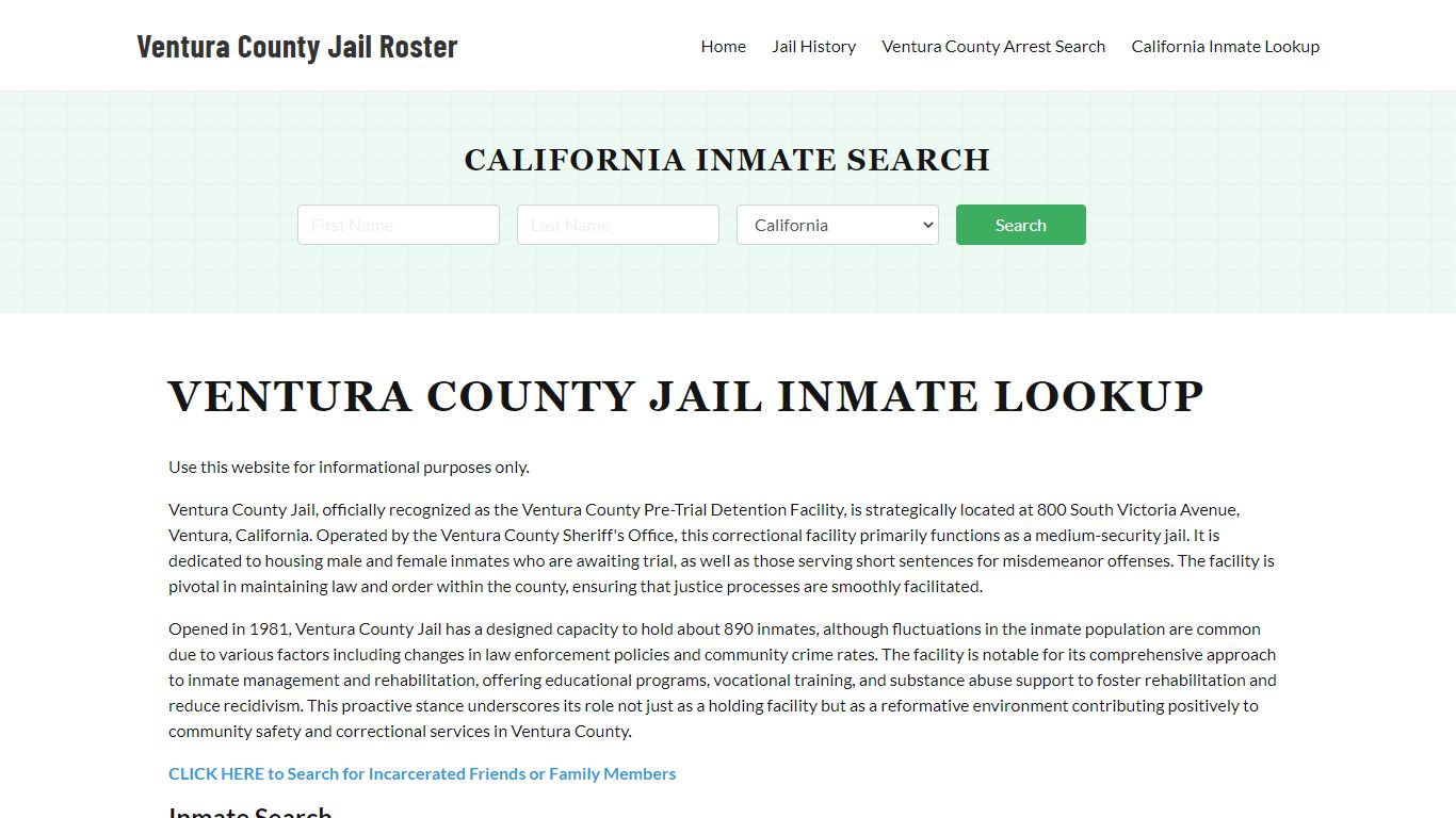 Ventura County Jail Roster Lookup, CA, Inmate Search