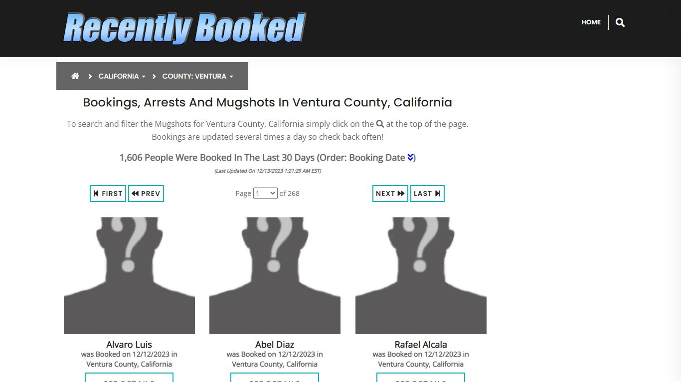 Bookings, Arrests and Mugshots in Ventura County, California